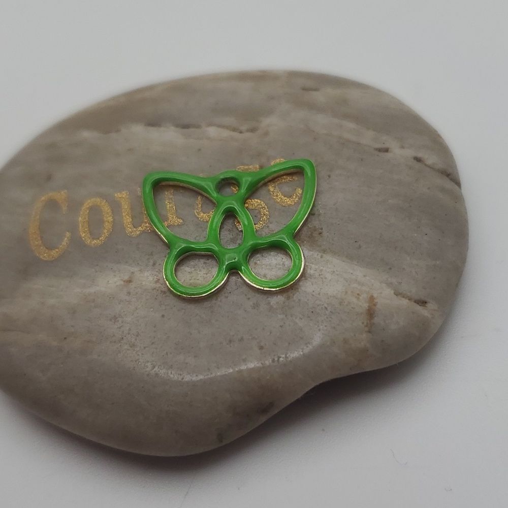 Garden green enamel butterfly two sided one silver‎ tone side necklace pendant